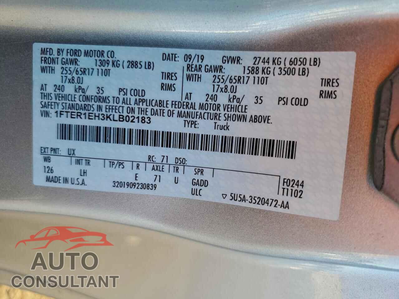 FORD RANGER 2019 - 1FTER1EH3KLB02183