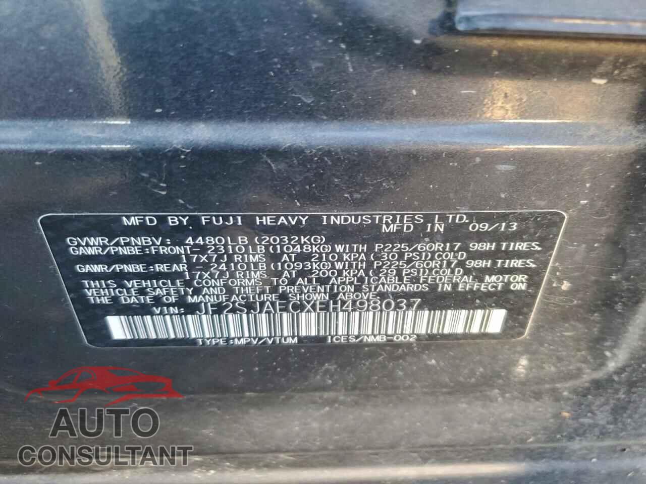 SUBARU FORESTER 2014 - JF2SJAECXEH498037