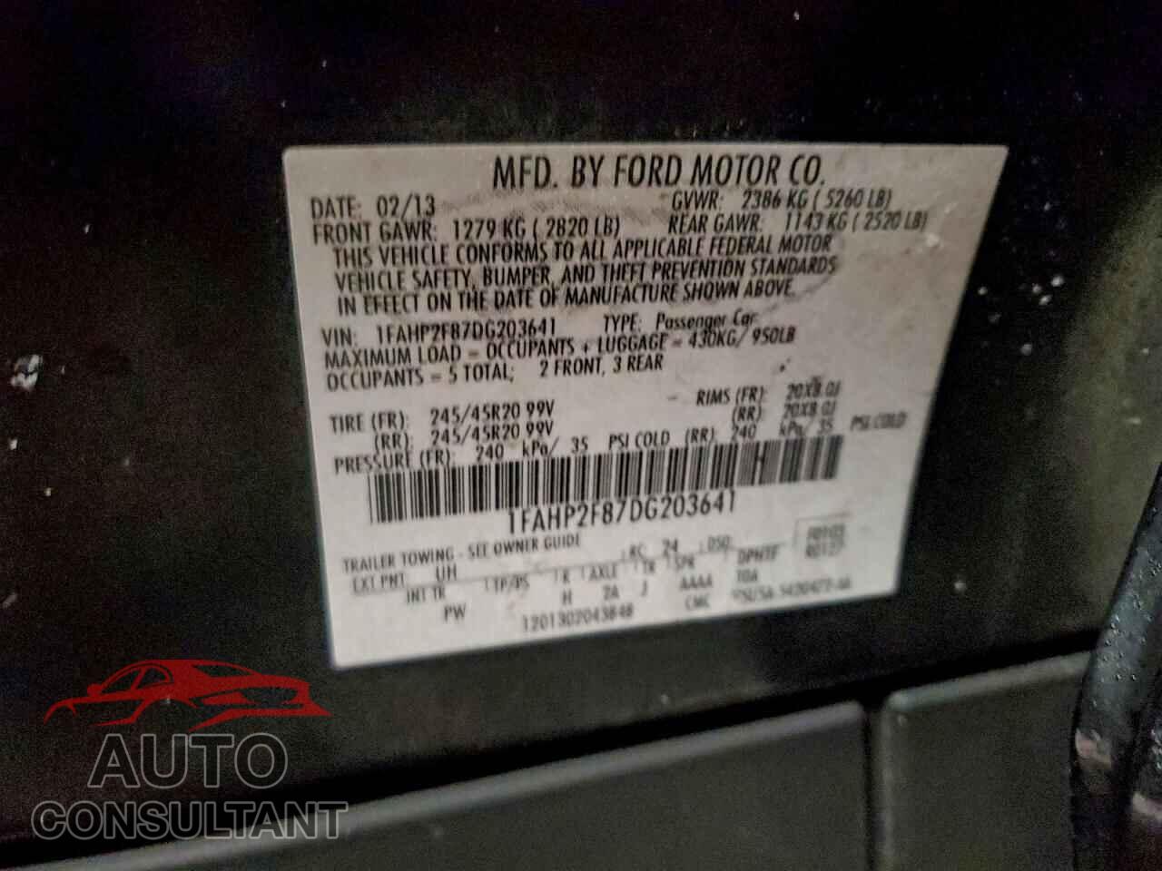 FORD TAURUS 2013 - 1FAHP2F87DG203641