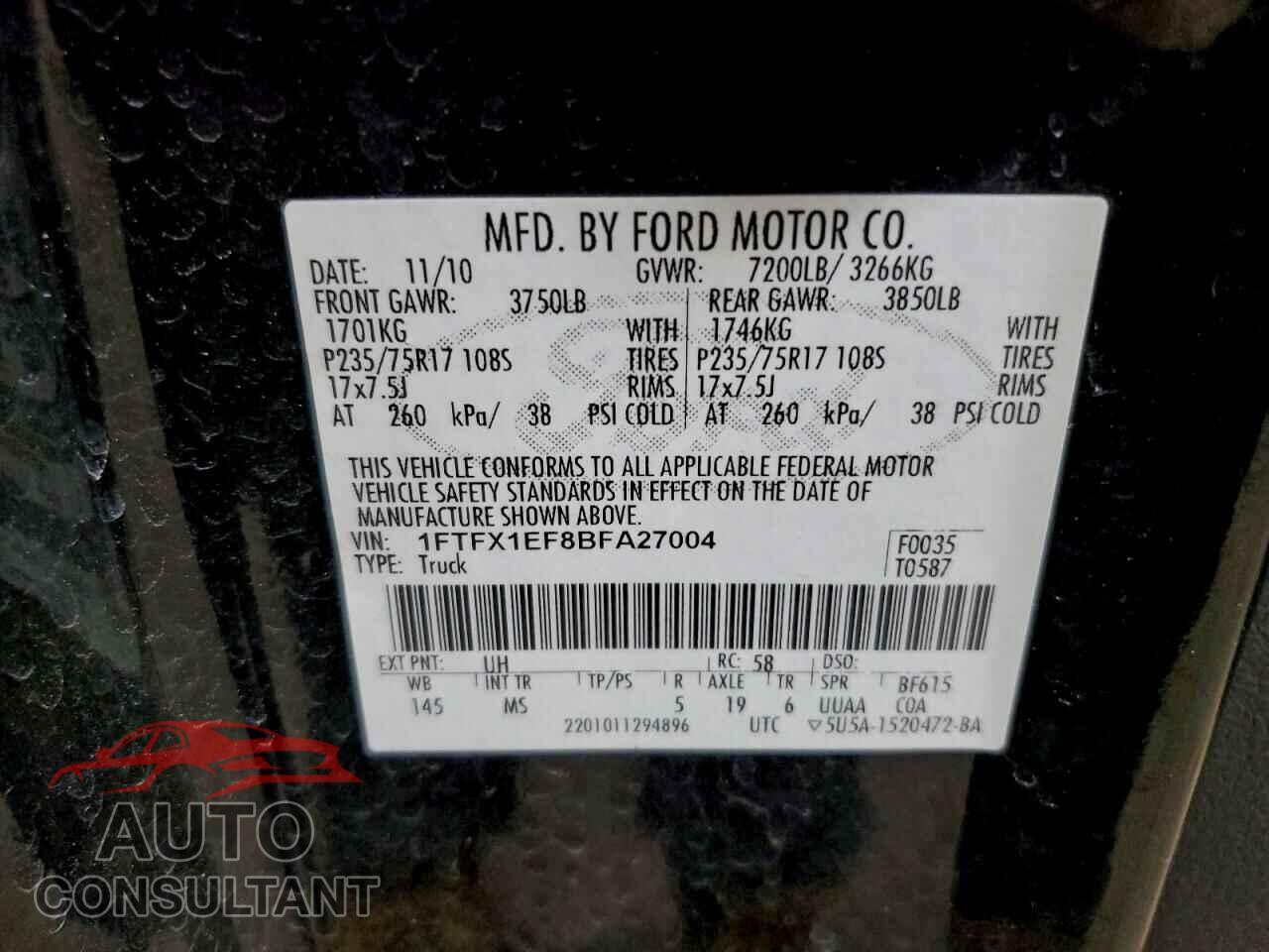 FORD F-150 2011 - 1FTFX1EF8BFA27004