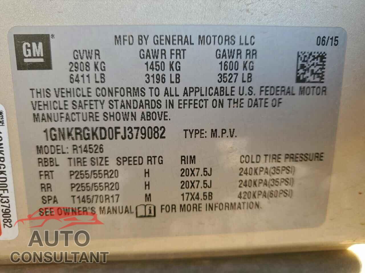 CHEVROLET TRAVERSE 2015 - 1GNKRGKD0FJ379082