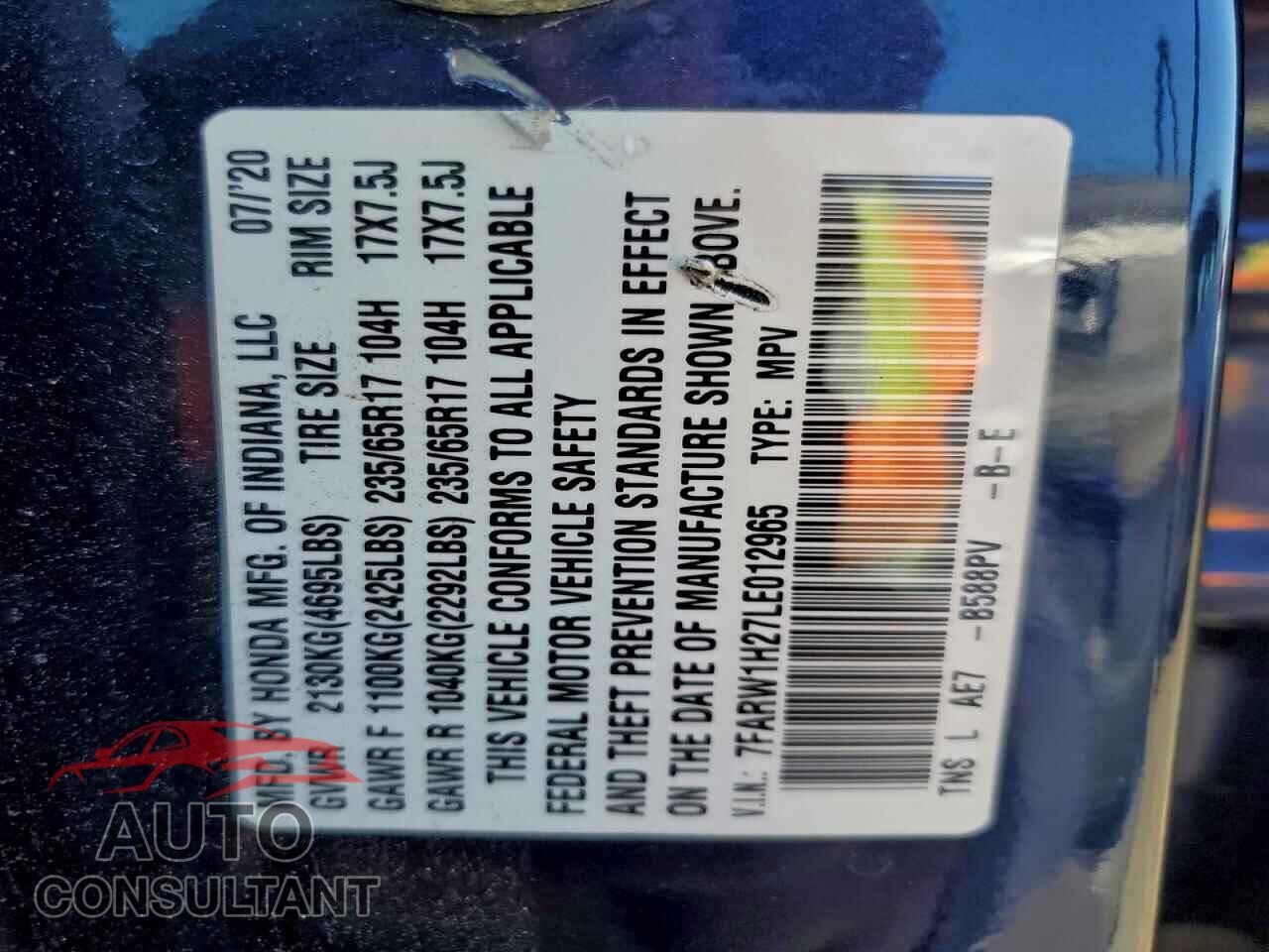 HONDA CRV 2020 - 7FARW1H27LE012965