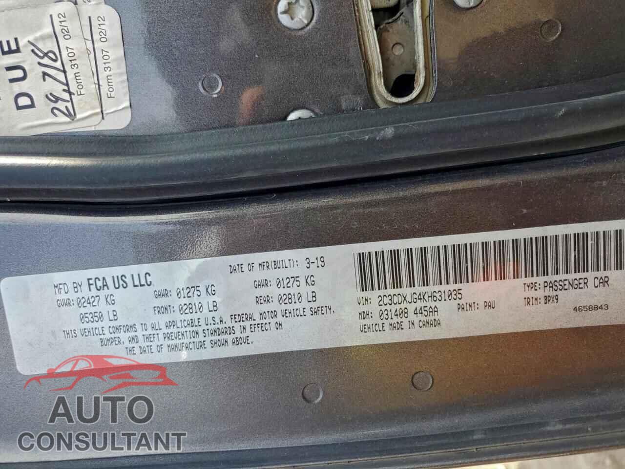 DODGE CHARGER 2019 - 2C3CDXJG4KH631035