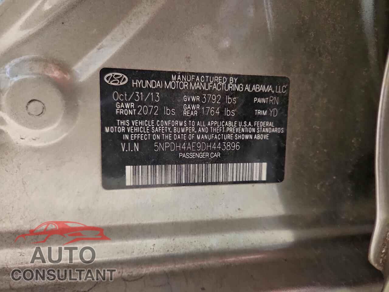 HYUNDAI ELANTRA 2013 - 5NPDH4AE9DH443896