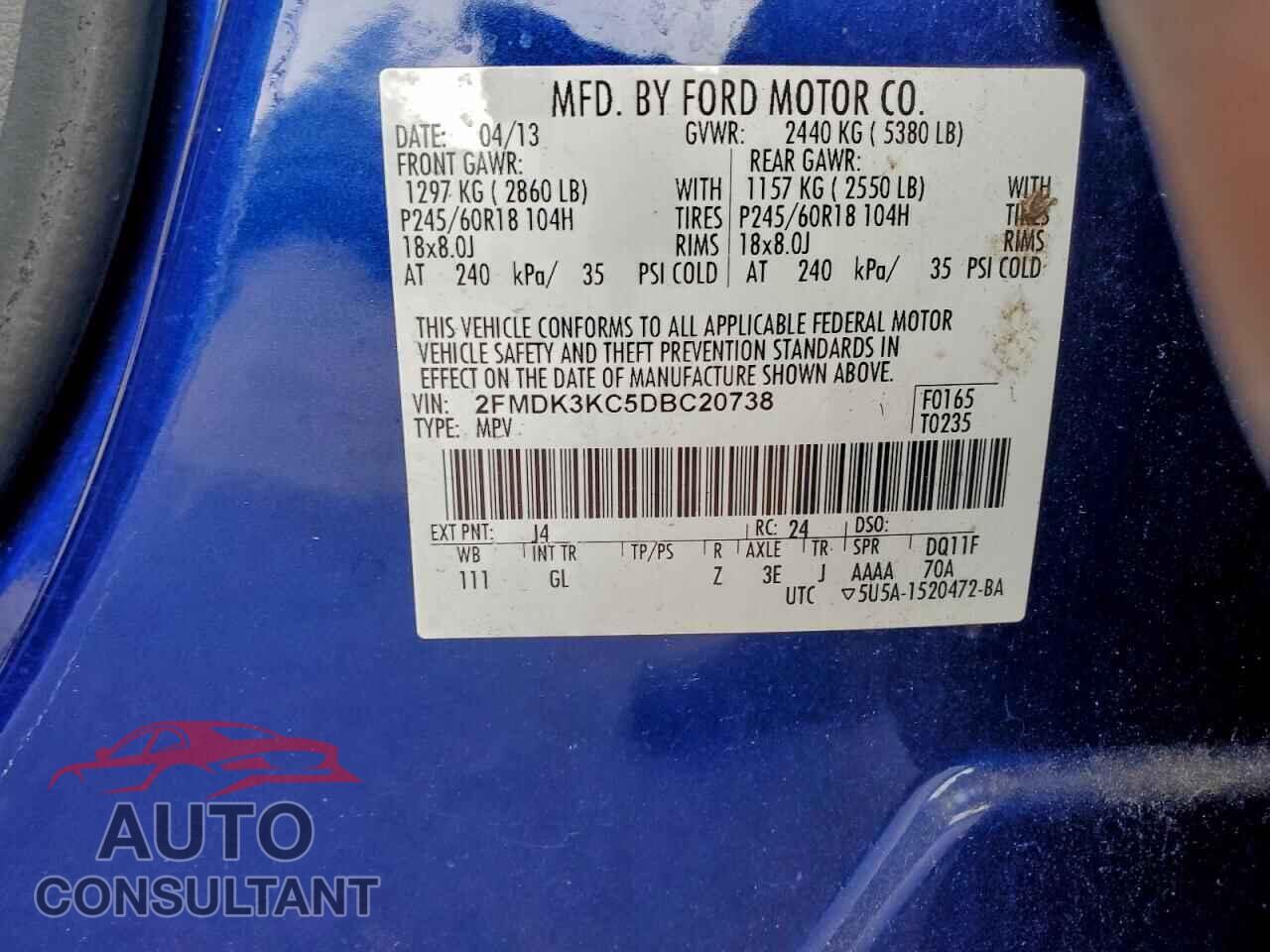 FORD EDGE 2013 - 2FMDK3KC5DBC20738