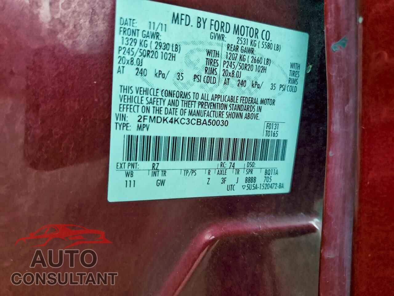 FORD EDGE 2012 - 2FMDK4KC3CBA50030