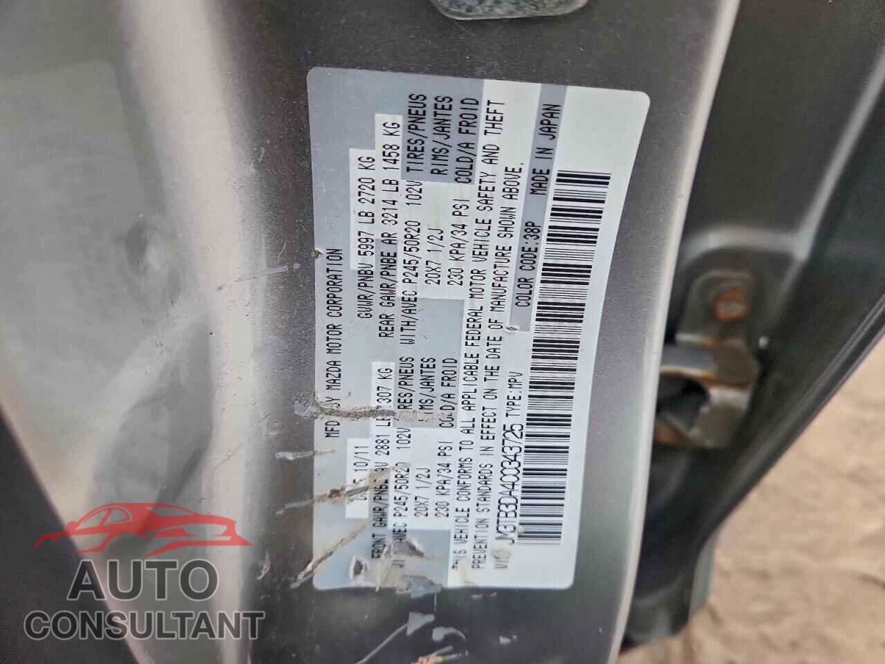 MAZDA CX-9 2012 - JM3TB3DA4C0343725