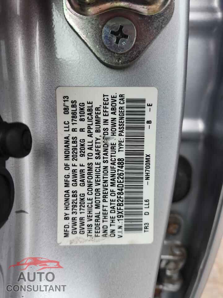 HONDA CIVIC 2013 - 19XFB2F84DE267488