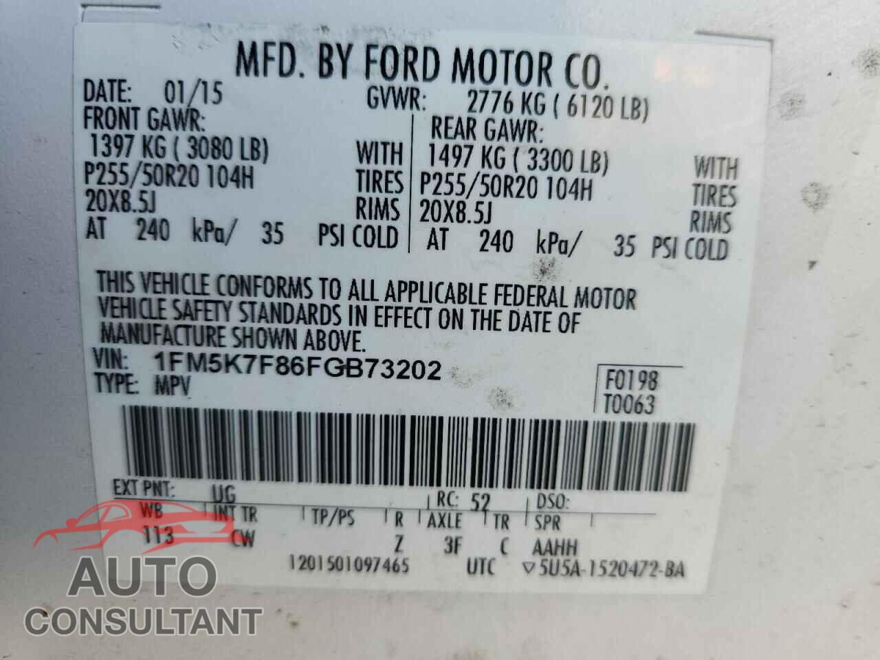 FORD EXPLORER 2015 - 1FM5K7F86FGB73202