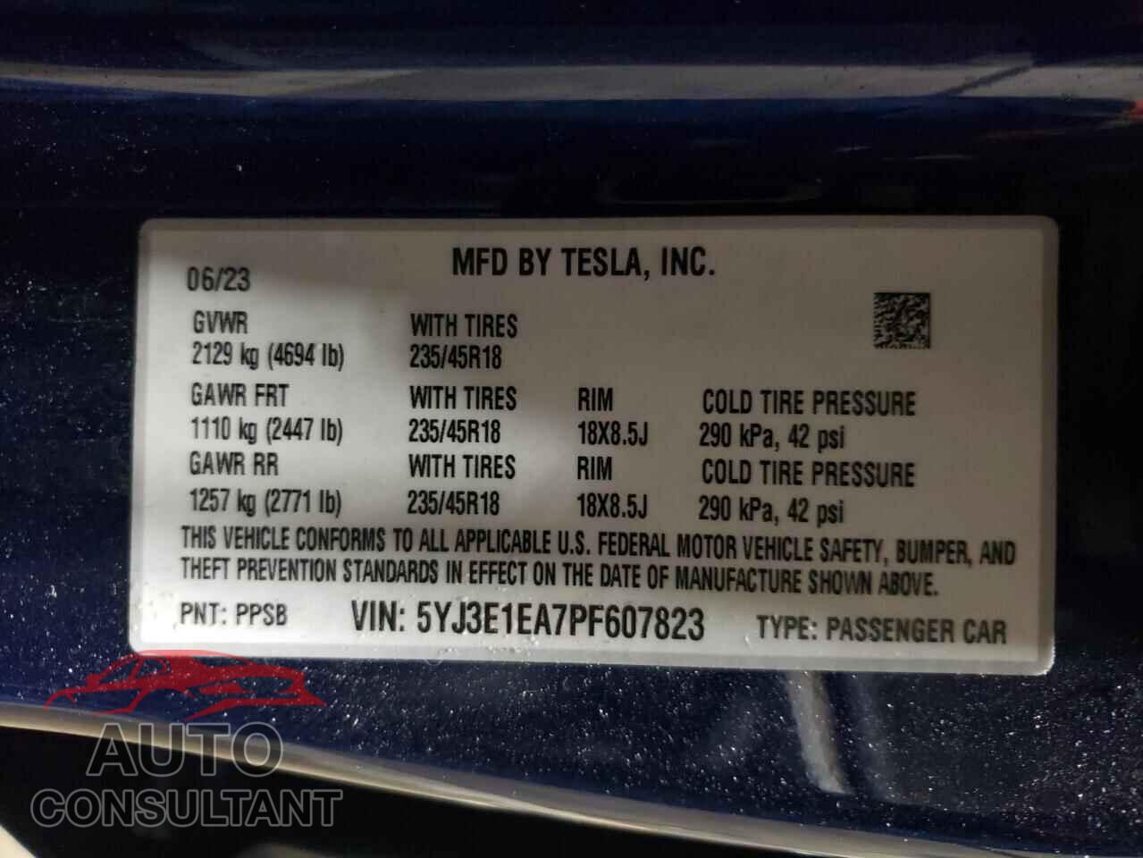 TESLA MODEL 3 2023 - 5YJ3E1EA7PF607823