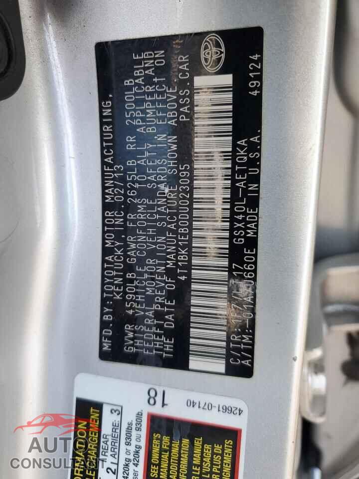 TOYOTA AVALON 2013 - 4T1BK1EB0DU023095