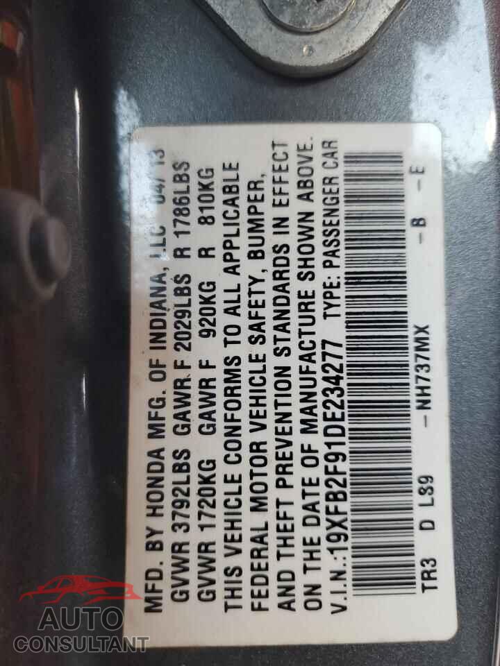 HONDA CIVIC 2013 - 19XFB2F91DE234277