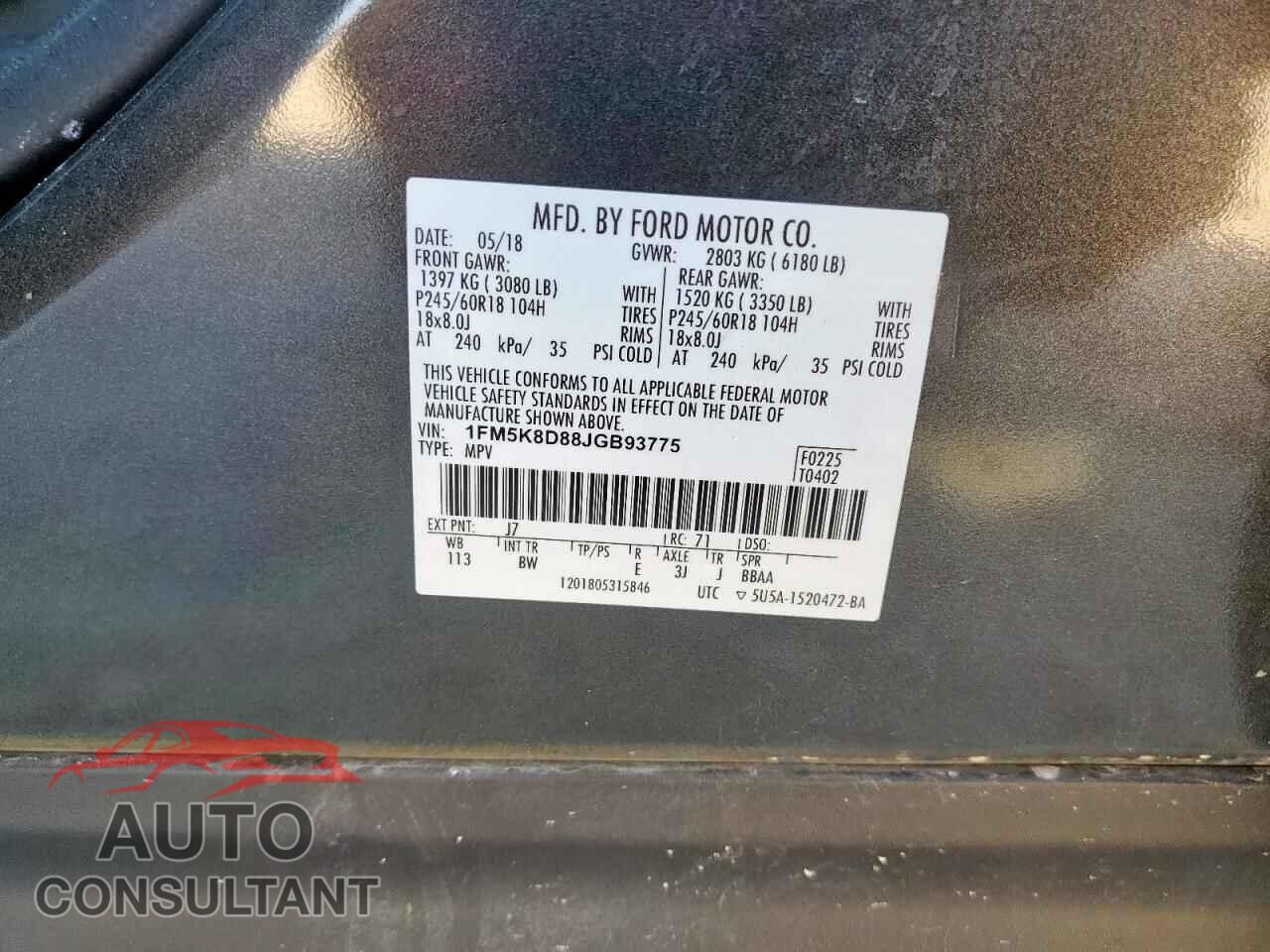 FORD EXPLORER 2018 - 1FM5K8D88JGB93775