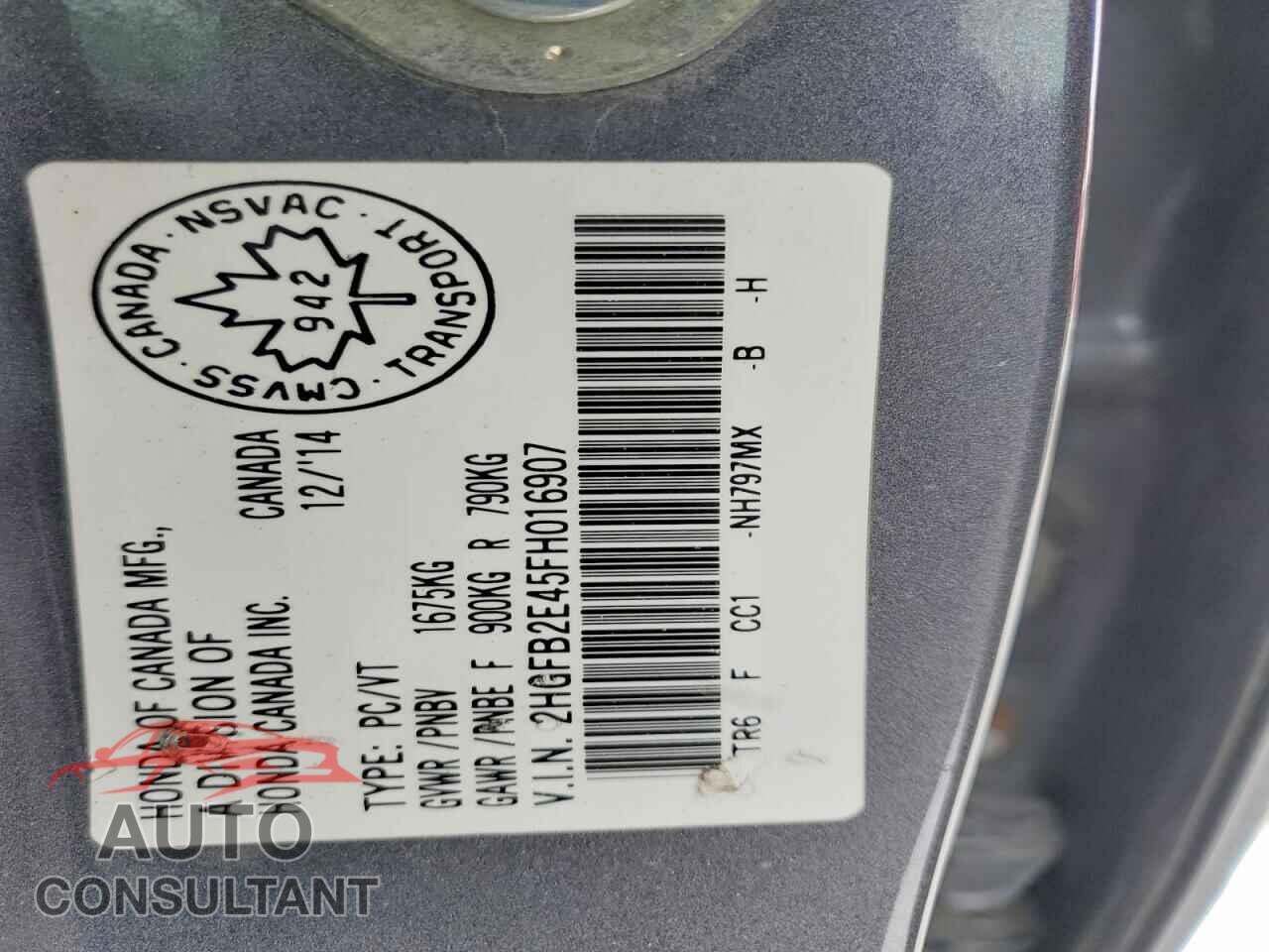 HONDA CIVIC 2015 - 2HGFB2E45FH016907