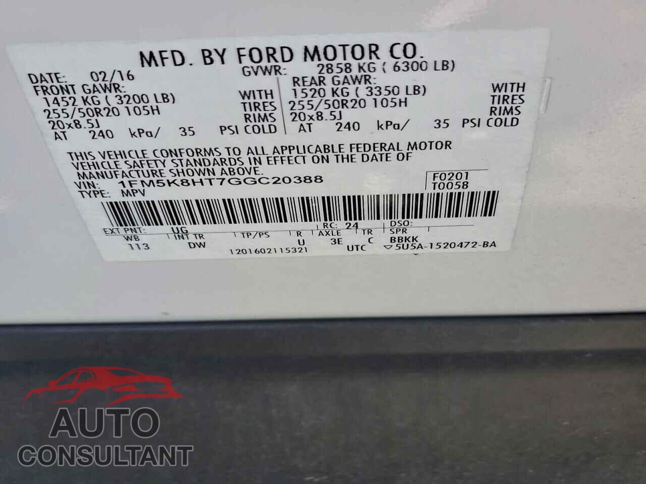 FORD EXPLORER 2016 - 1FM5K8HT7GGC20388