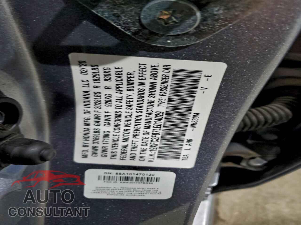 HONDA CIVIC 2020 - 19XFC2F87LE014029
