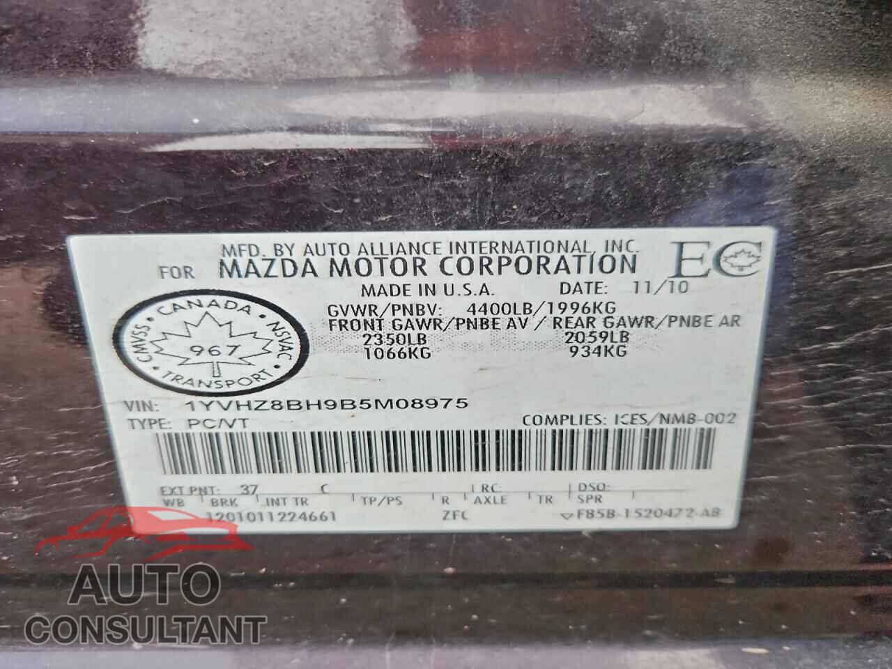 MAZDA 6 2011 - 1YVHZ8BH9B5M08975