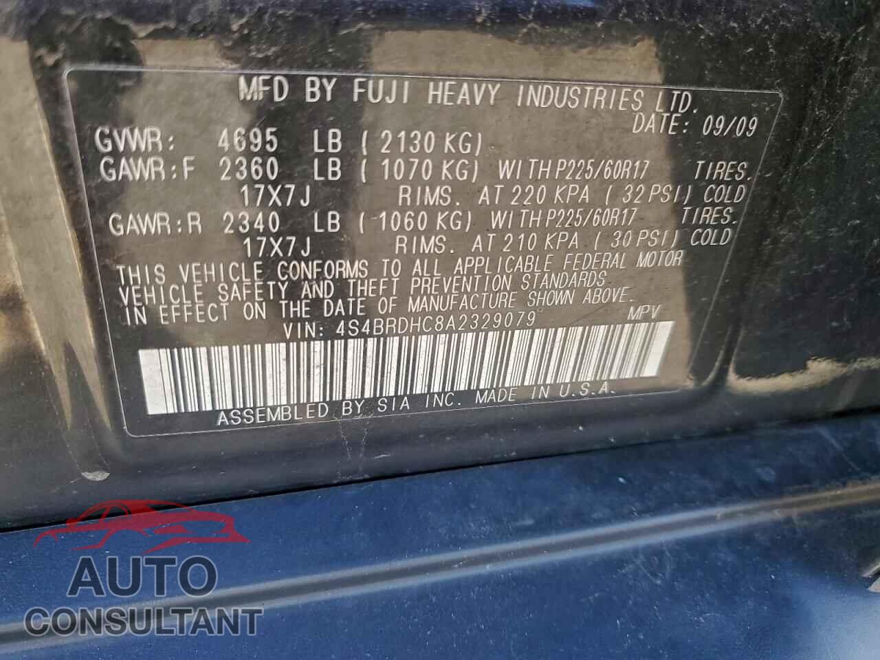 SUBARU OUTBACK 2010 - 4S4BRDHC8A2329079