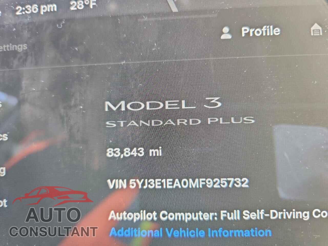 TESLA MODEL 3 2021 - 5YJ3E1EA0MF925732