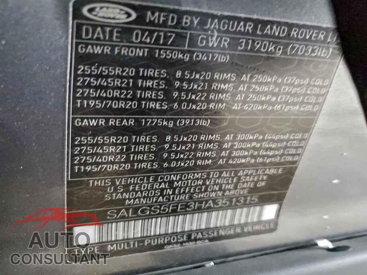 LAND ROVER RANGEROVER 2017 - SALGS5FE3HA351315