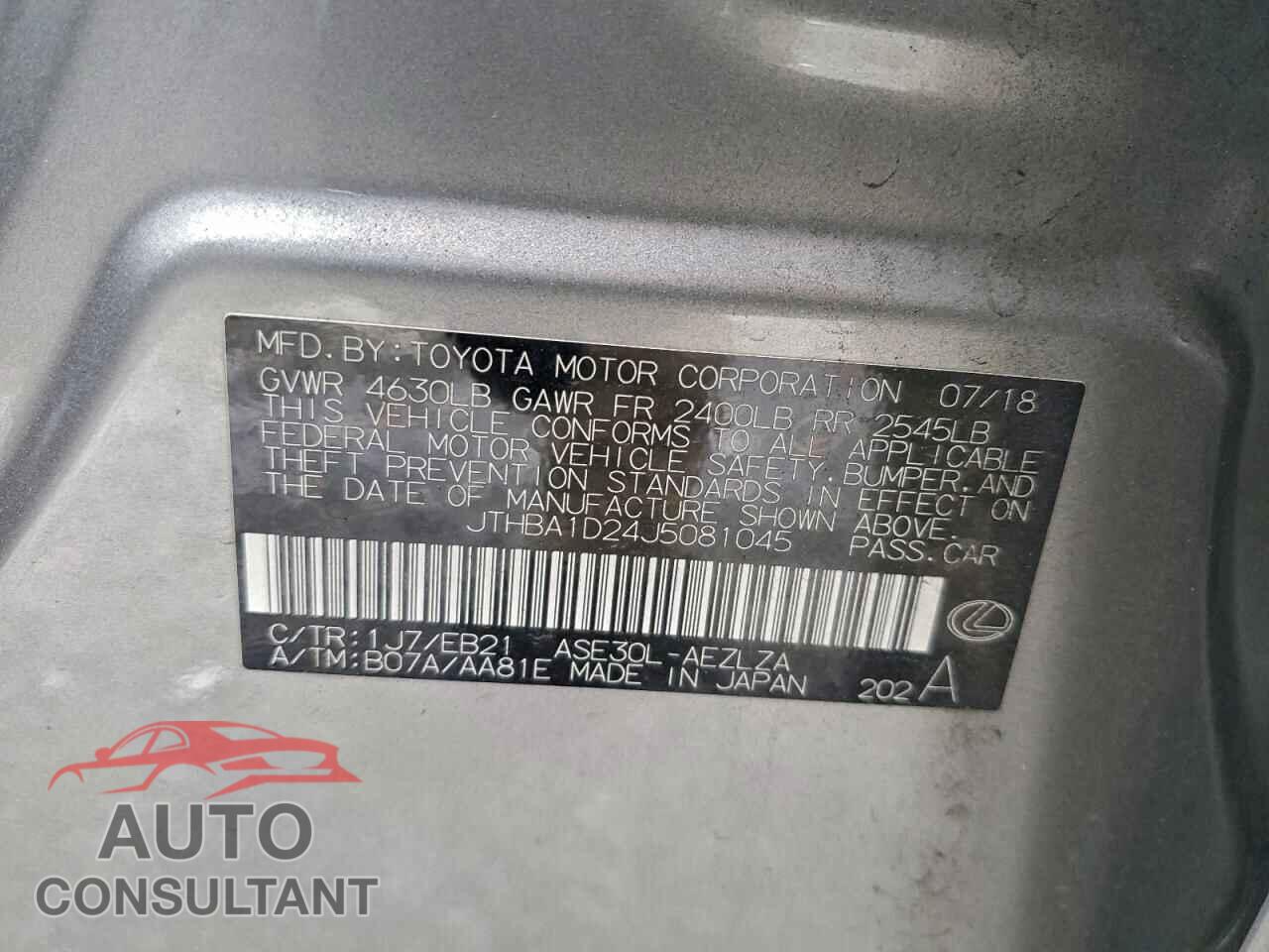 LEXUS IS 2018 - JTHBA1D24J5081045
