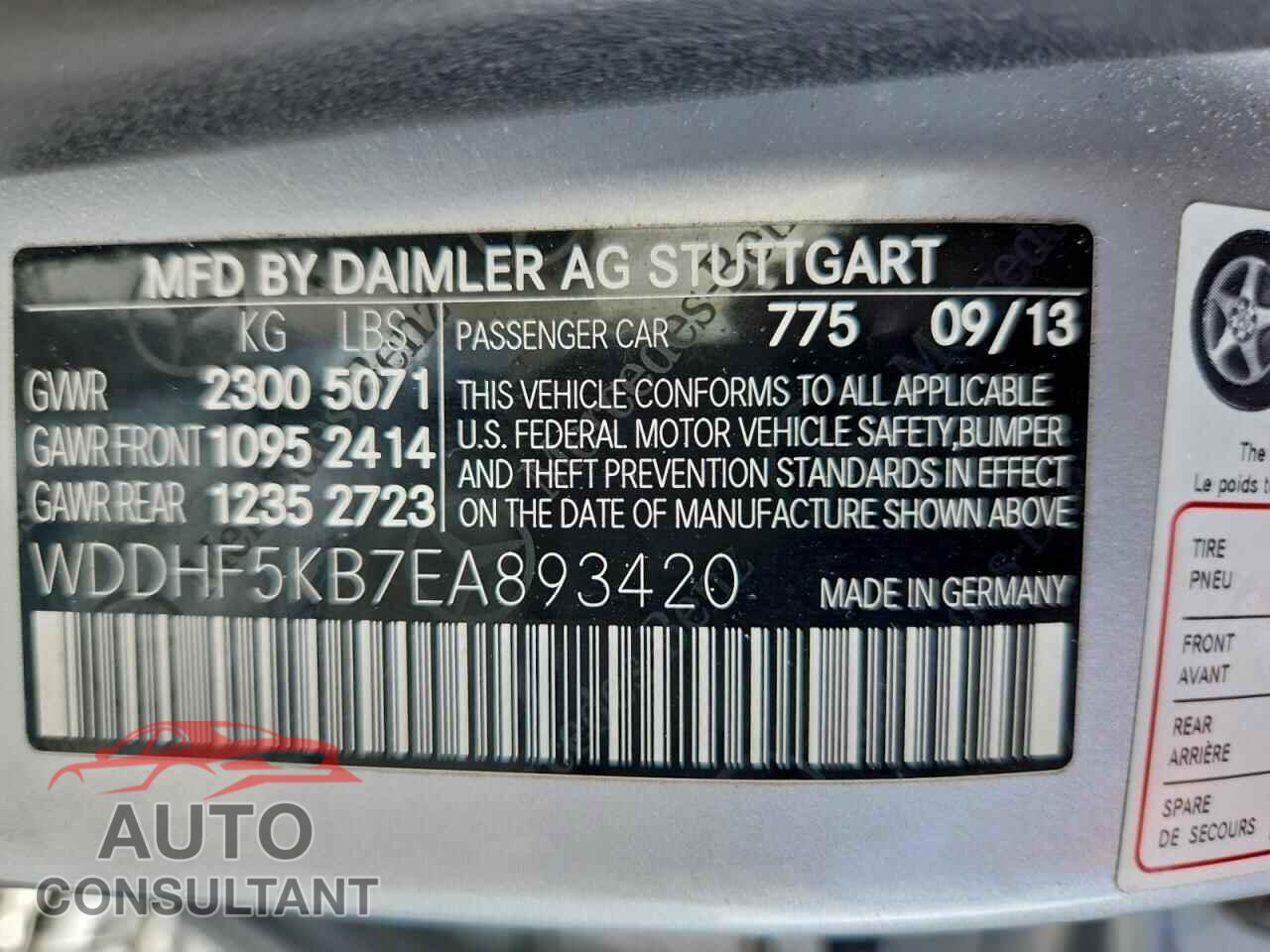 MERCEDES-BENZ E-CLASS 2014 - WDDHF5KB7EA893420