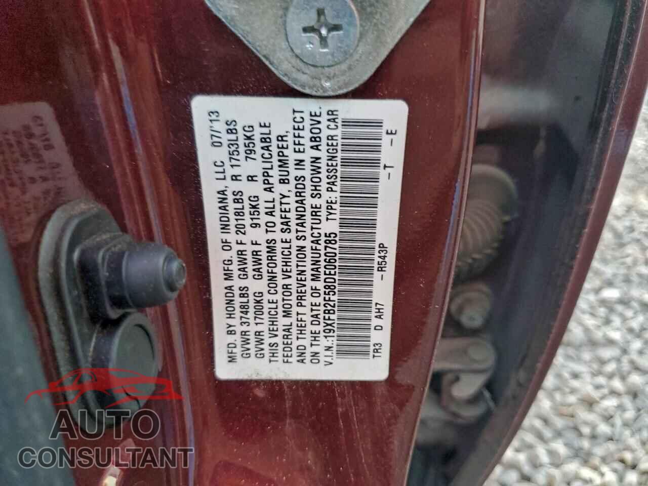 HONDA CIVIC 2013 - 19XFB2F58DE060785