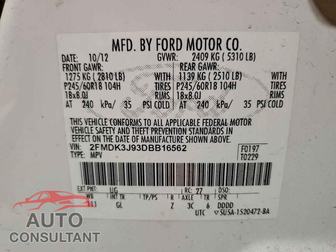 FORD EDGE 2013 - 2FMDK3J93DBB16562