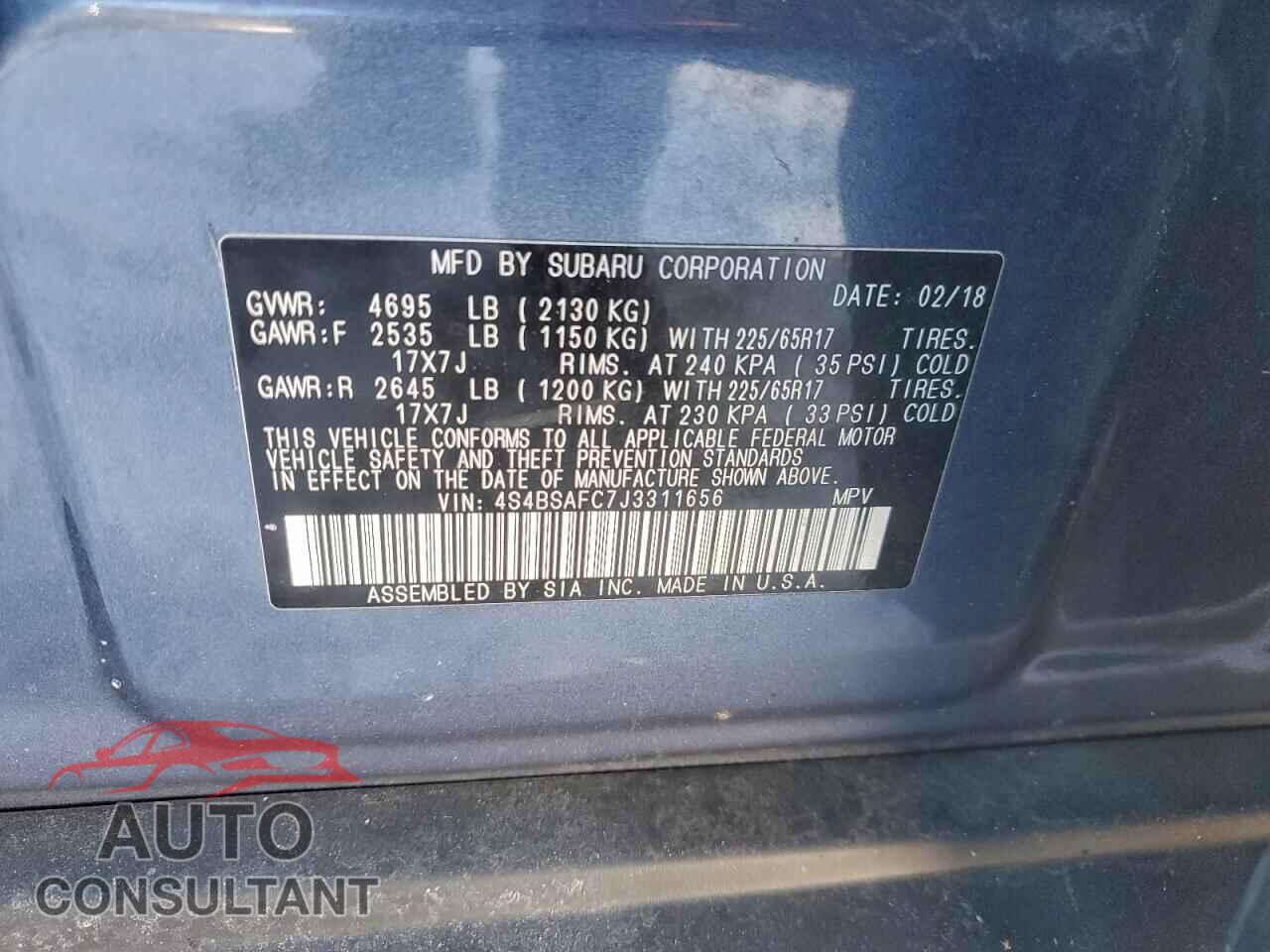 SUBARU OUTBACK 2018 - 4S4BSAFC7J3311656