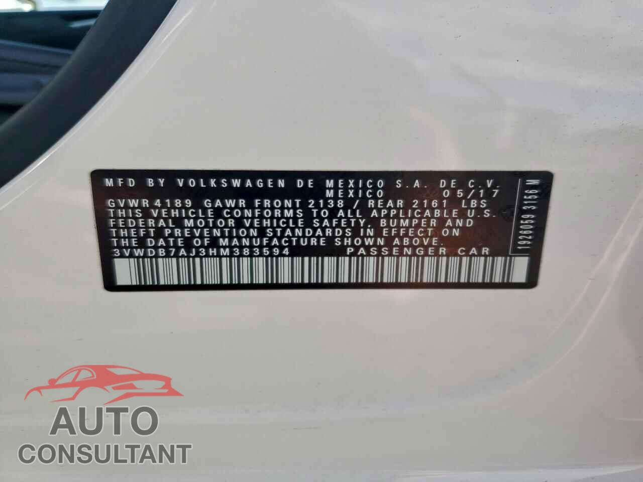 VOLKSWAGEN JETTA 2017 - 3VWDB7AJ3HM383594