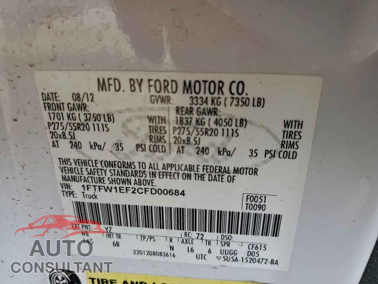 FORD F-150 2012 - 1FTFW1EF2CFD00684