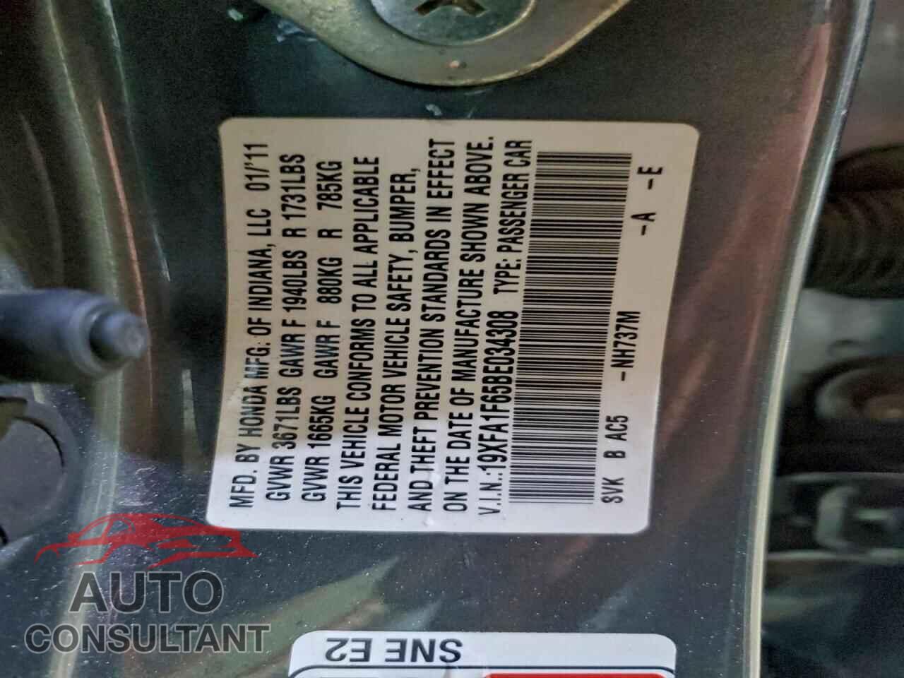 HONDA CIVIC 2011 - 19XFA1F65BE034308
