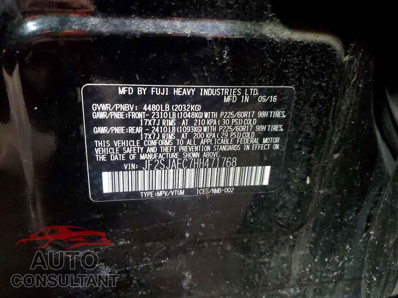 SUBARU FORESTER 2017 - JF2SJAEC7HH471768