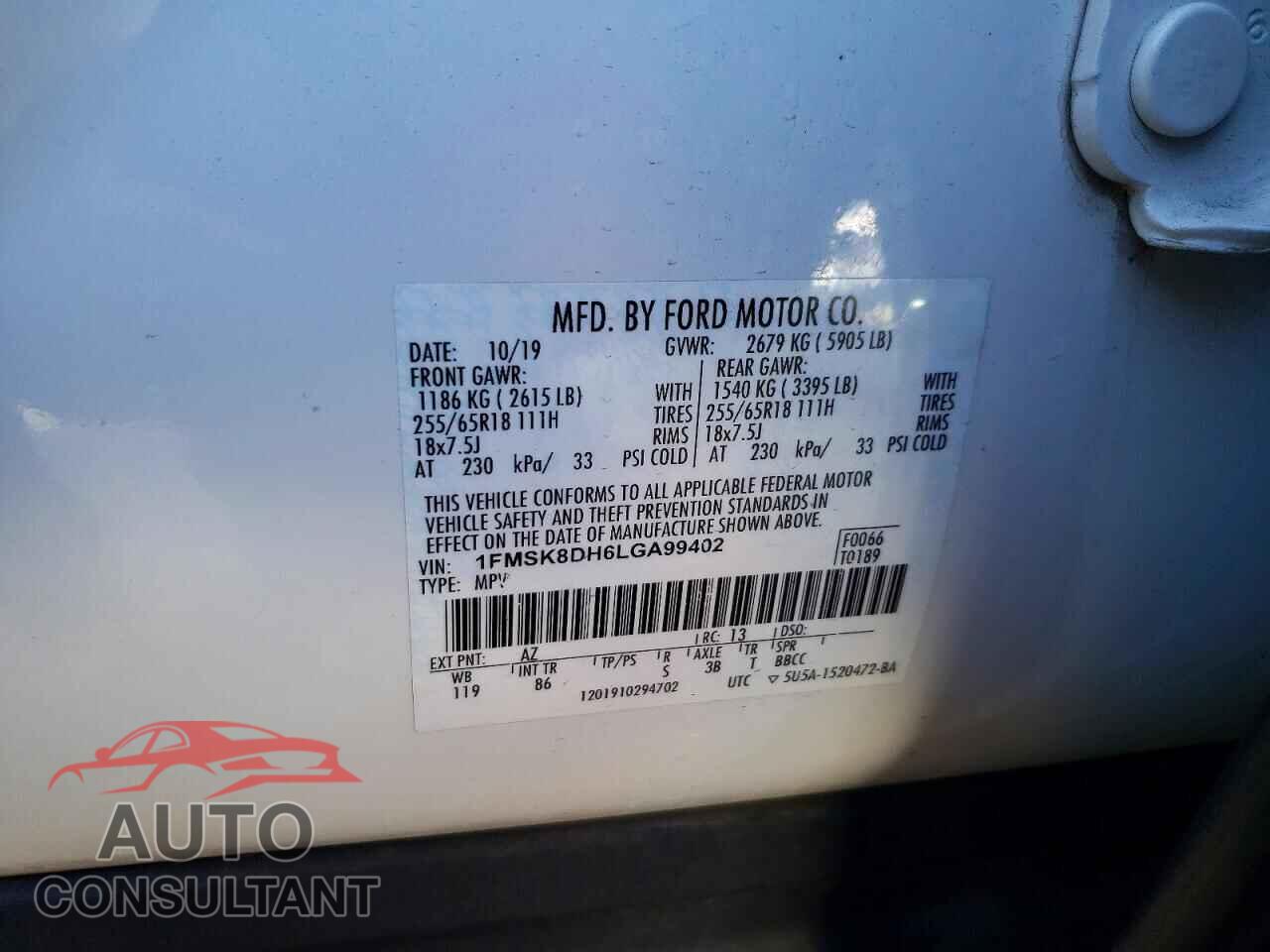 FORD EXPLORER 2020 - 1FMSK8DH6LGA99402