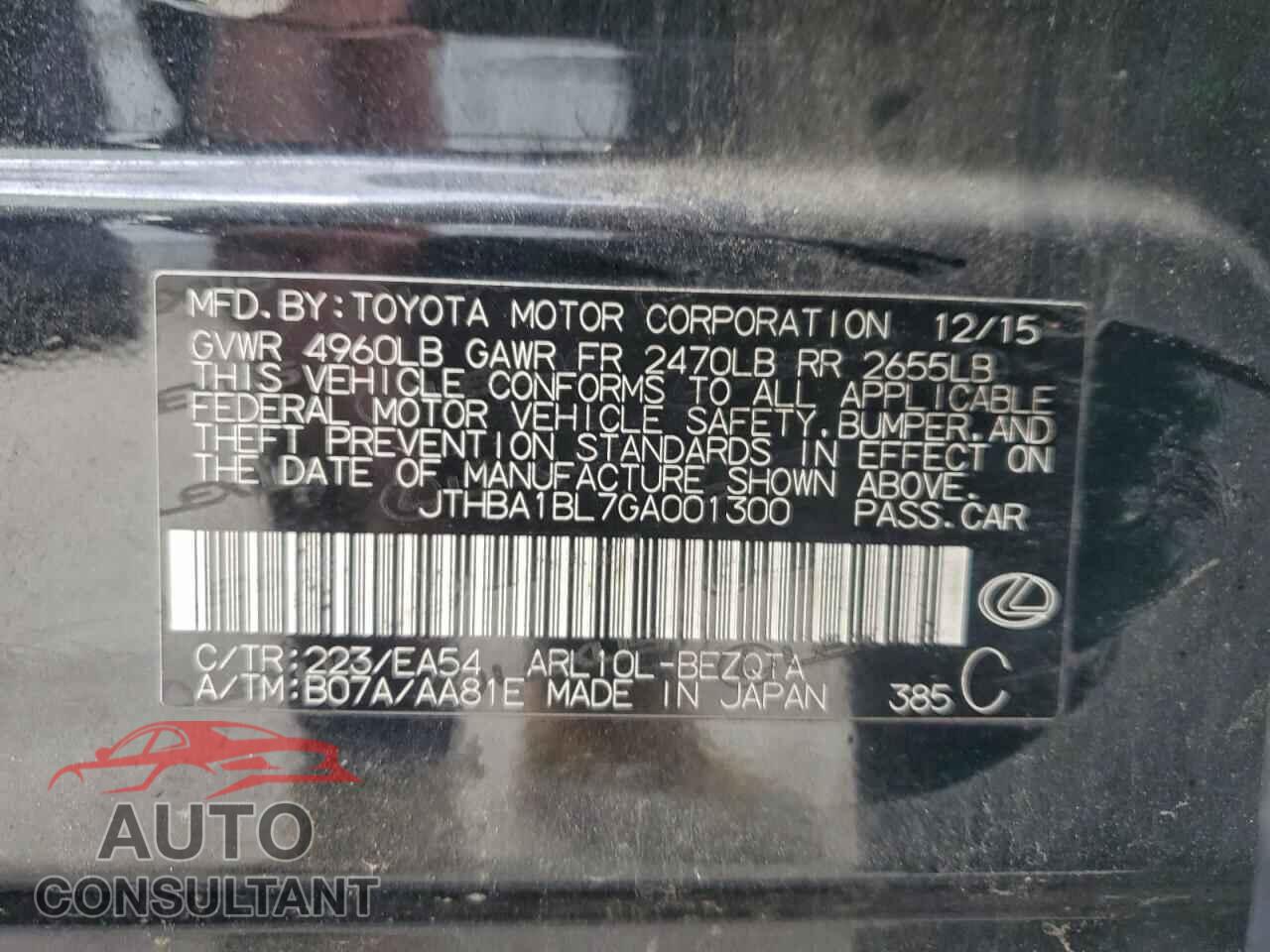 LEXUS GS200 2016 - JTHBA1BL7GA001300