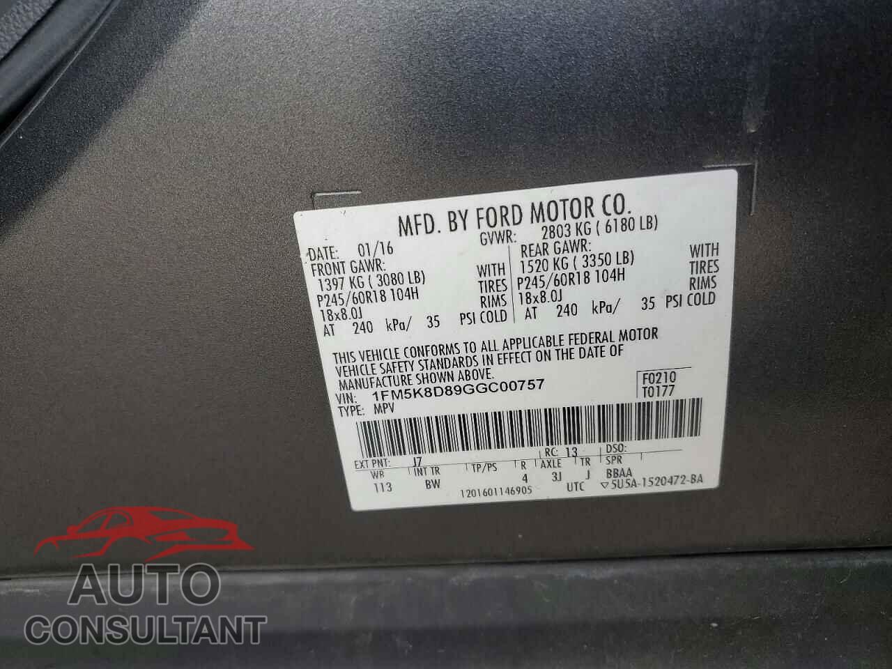 FORD EXPLORER 2016 - 1FM5K8D89GGC00757