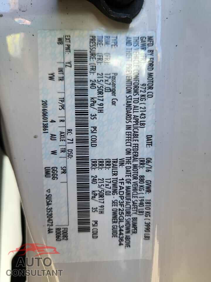 FORD FOCUS 2016 - 1FADP3F25GL344364