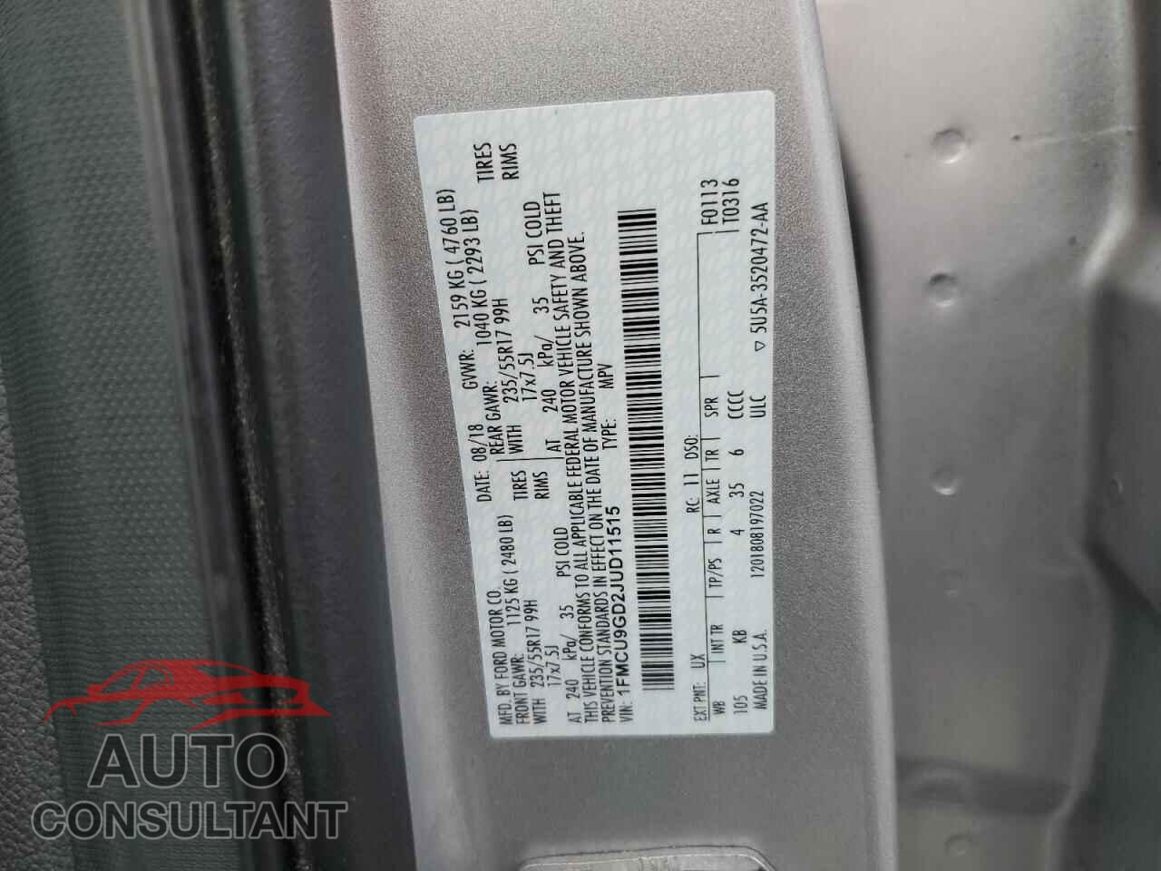 FORD ESCAPE 2018 - 1FMCU9GD2JUD11515