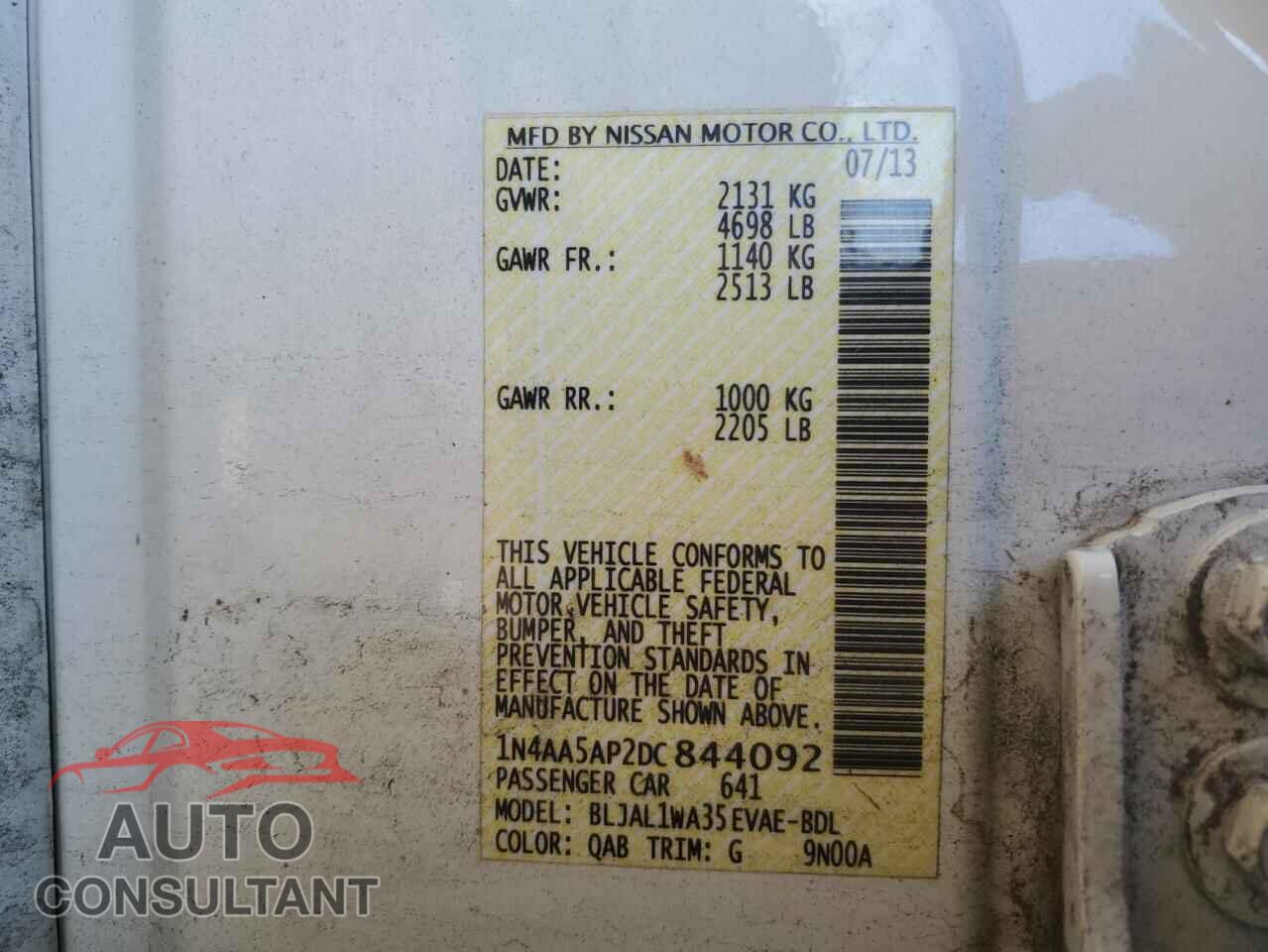 NISSAN MAXIMA 2013 - 1N4AA5AP2DC844092