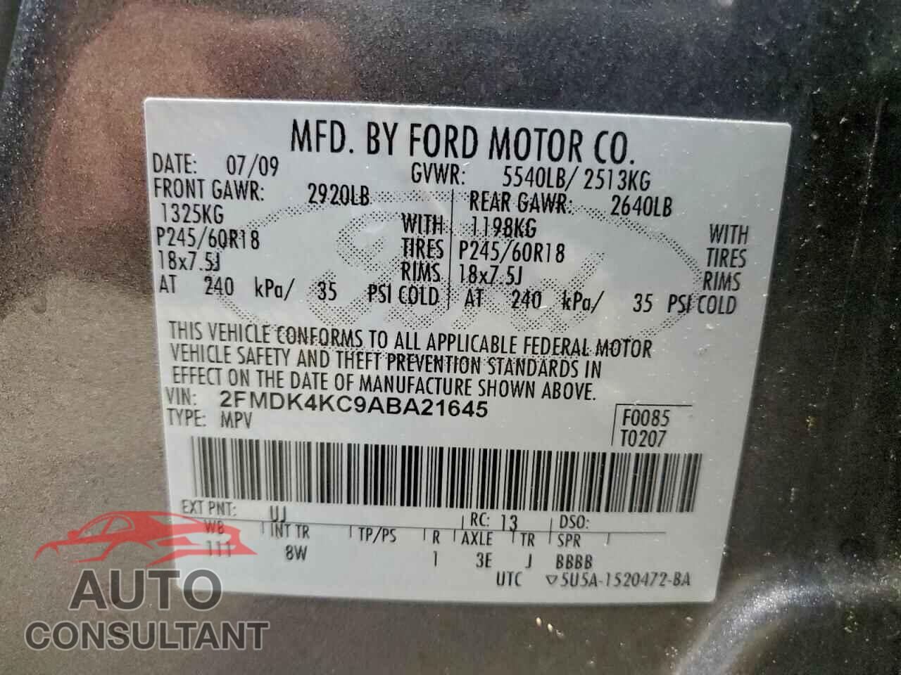 FORD EDGE 2010 - 2FMDK4KC9ABA21645