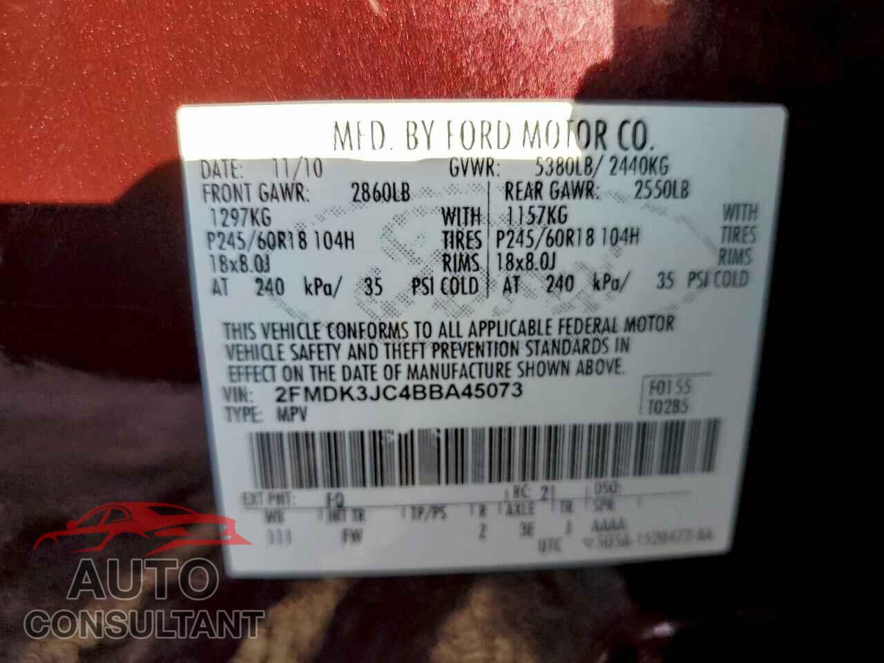FORD EDGE 2011 - 2FMDK3JC4BBA45073