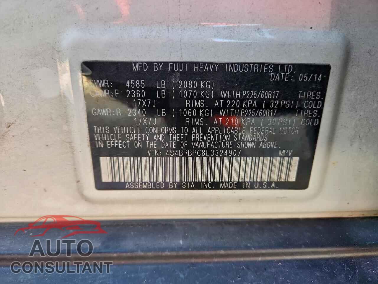 SUBARU OUTBACK 2014 - 4S4BRBPC8E3324907