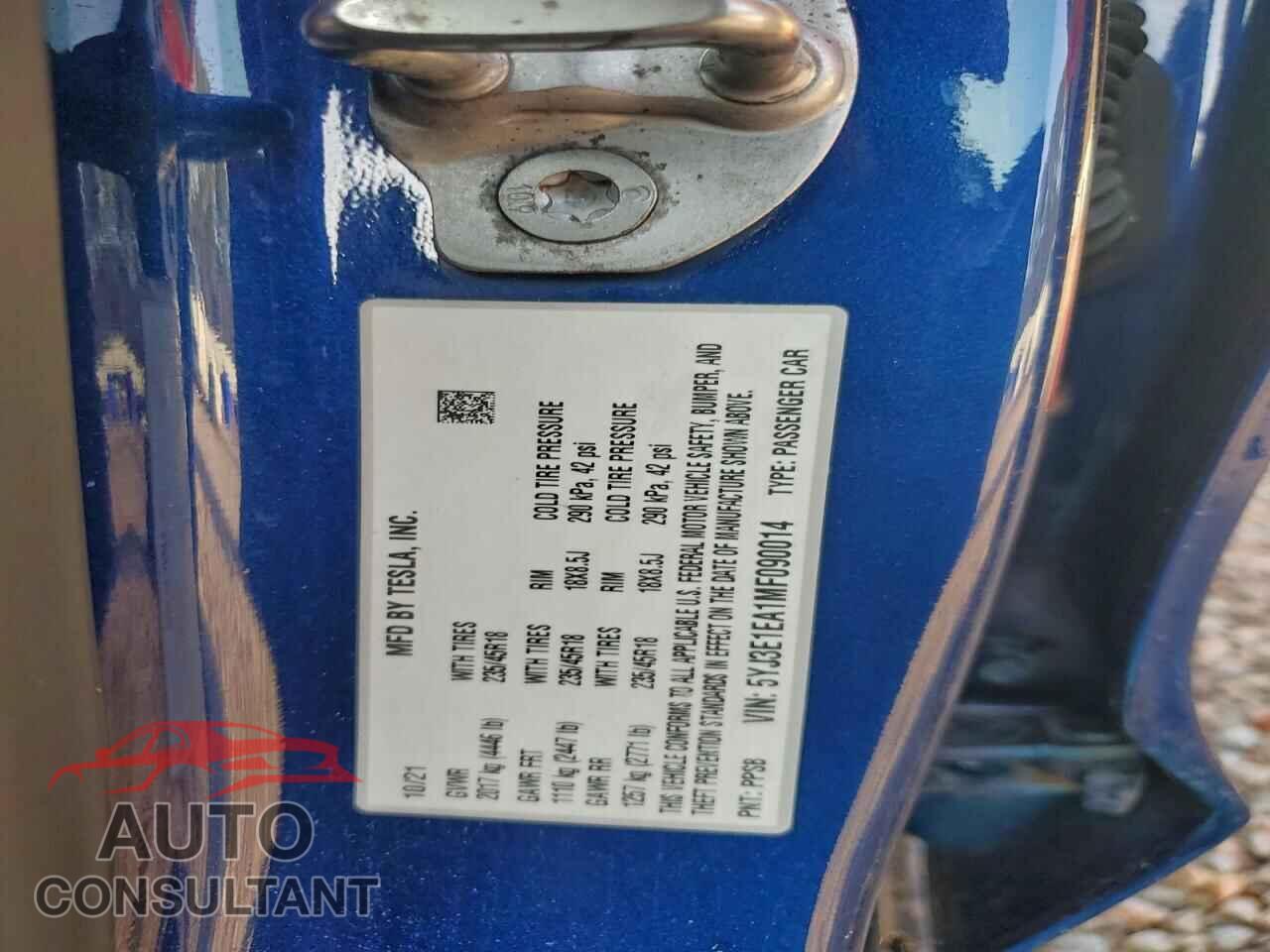 TESLA MODEL 3 2021 - 5YJ3E1EA1MF090014