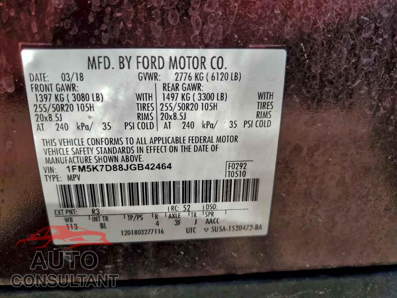 FORD EXPLORER 2018 - 1FM5K7D88JGB42464