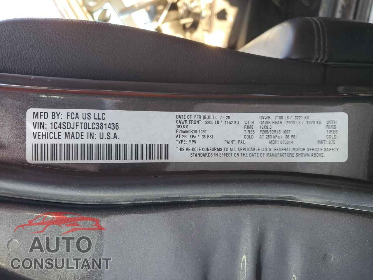 DODGE DURANGO 2020 - 1C4SDJFT0LC381436