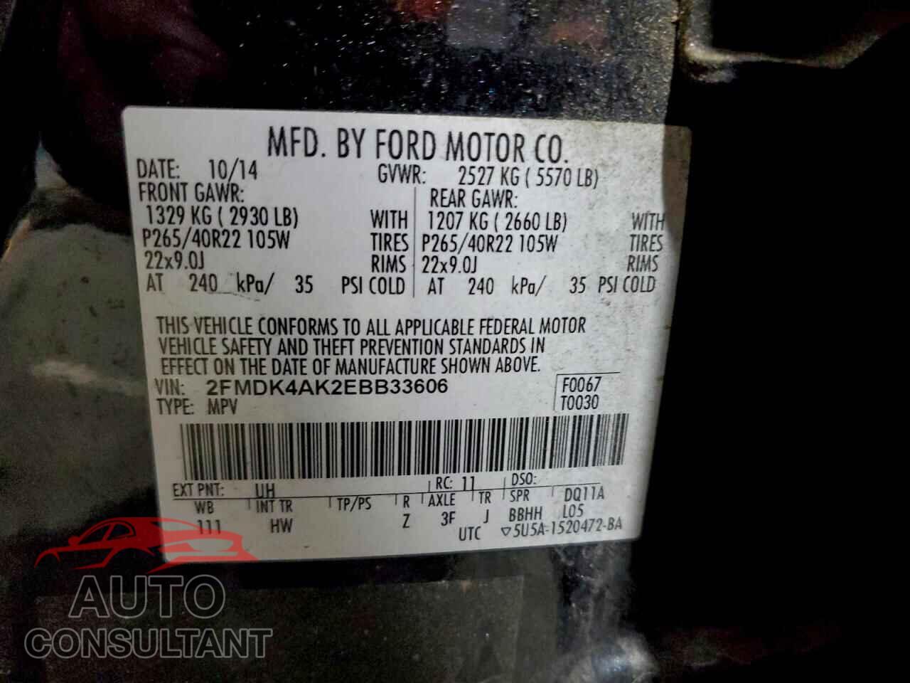 FORD EDGE 2014 - 2FMDK4AK2EBB33606
