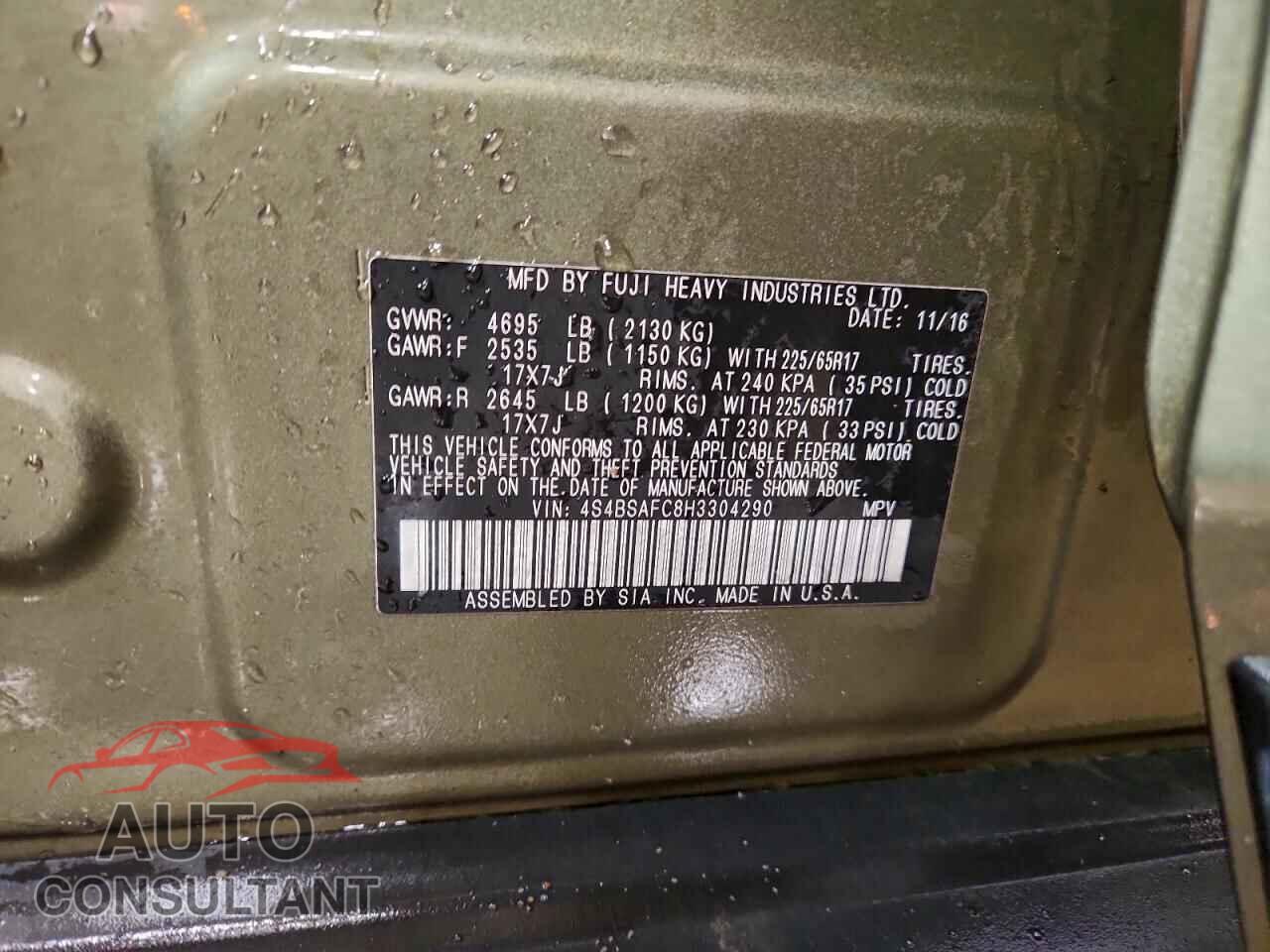 SUBARU OUTBACK 2017 - 4S4BSAFC8H3304290