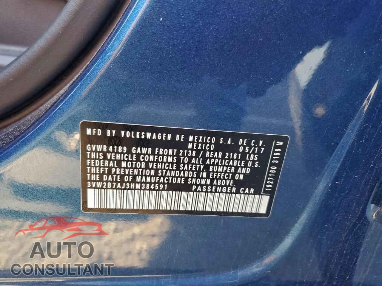 VOLKSWAGEN JETTA 2017 - 3VW2B7AJ3HM384591
