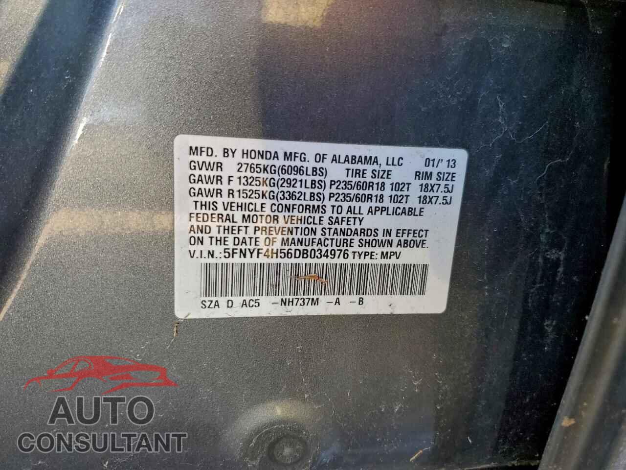 HONDA PILOT 2013 - 5FNYF4H56DB034976