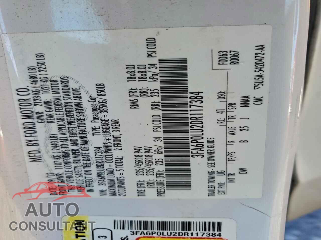 FORD FUSION 2013 - 3FA6P0LU2DR117384